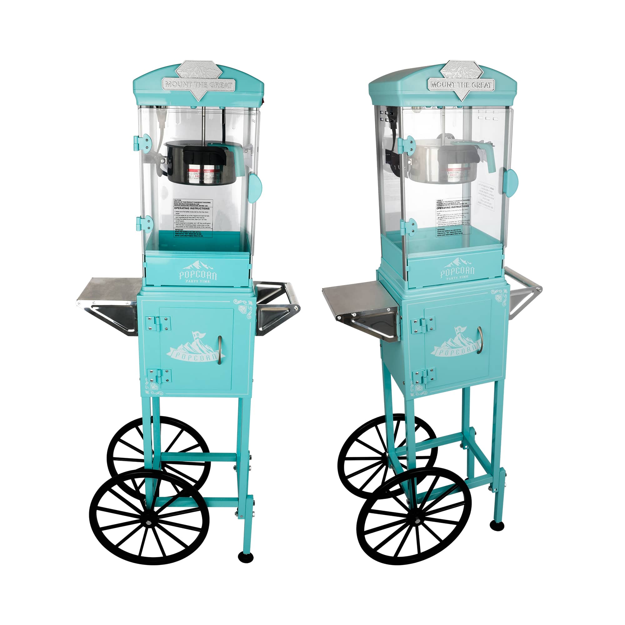 GOODSILO - Commercial Popcorn Machine with Mobile Cart and Removable Kettle for Home Theater and Events - Cyan