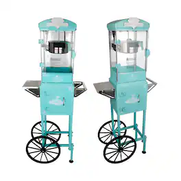 Tiramisubest - Popcorn Machine with Cart,Wheels&10 Oz Kettle Popcorn Maker Measuring 3 plastic spoon Home Theater Popcorn Machine - Cyan