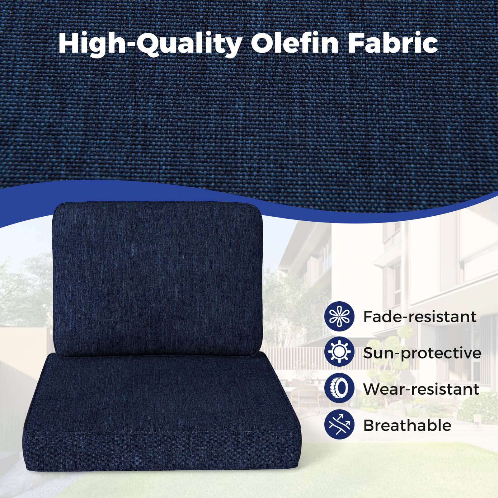 High-Quality Olefin Fabric

- Fade-resistant
- Sun-protective
- Wear-resistant
- Breathable