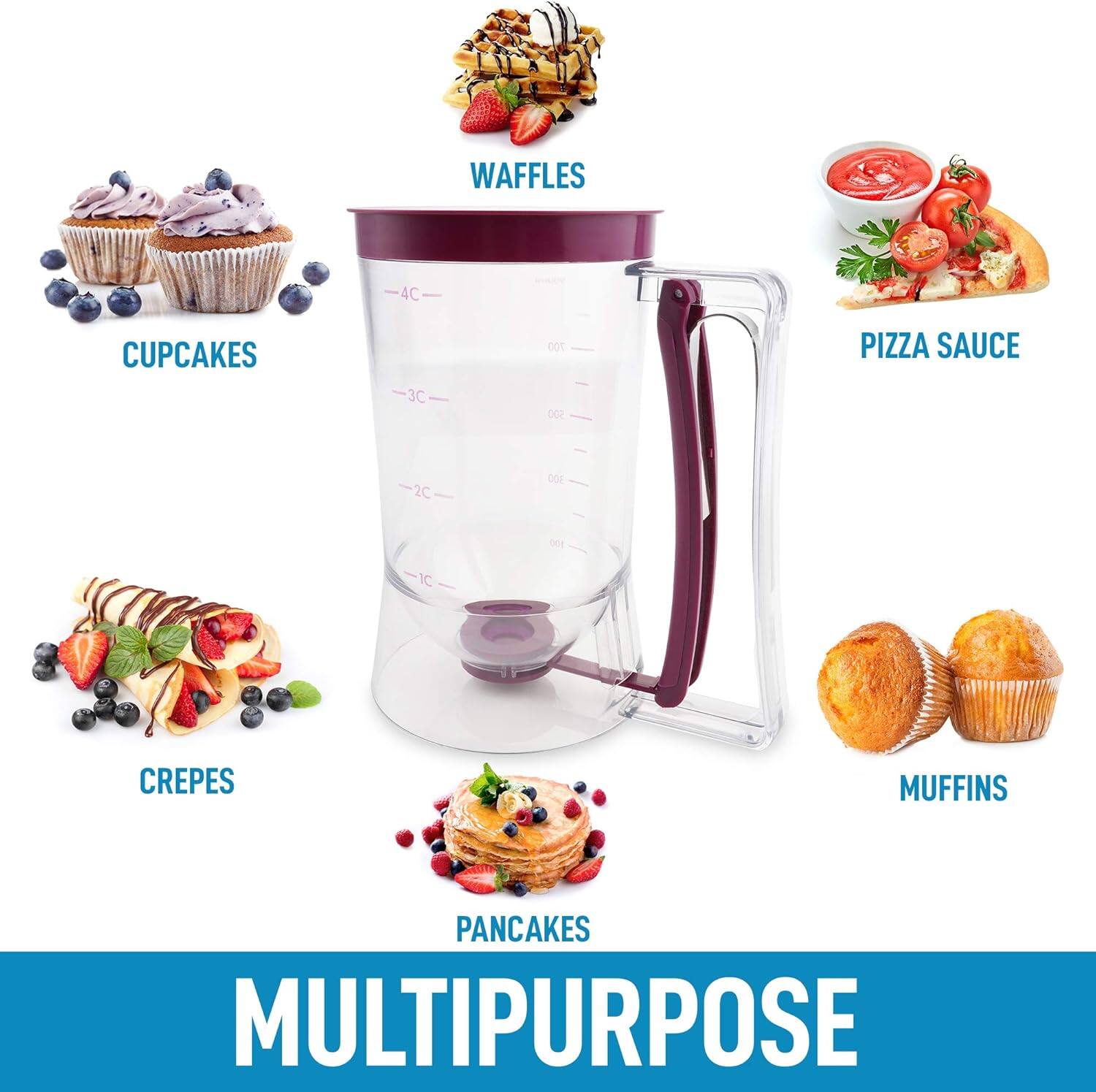 WAFFLES  
CUPCAKES  
PIZZA SAUCE  
CREPES  
MUFFINS  
PANCAKES  

MULTIPURPOSE