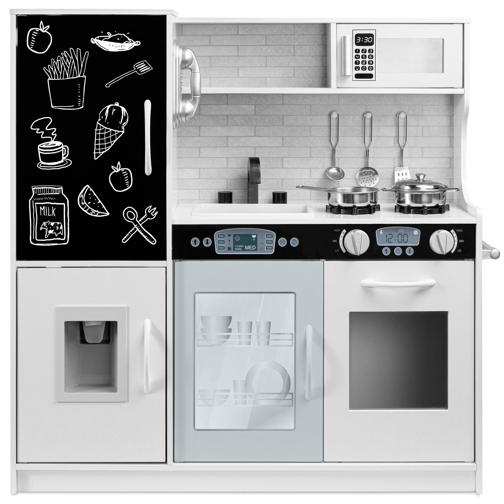 Best Choice Products - Pretend Play Kitchen Wooden Toy Set for Kids w/ Telephone, Utensils, Oven, Microwave - White