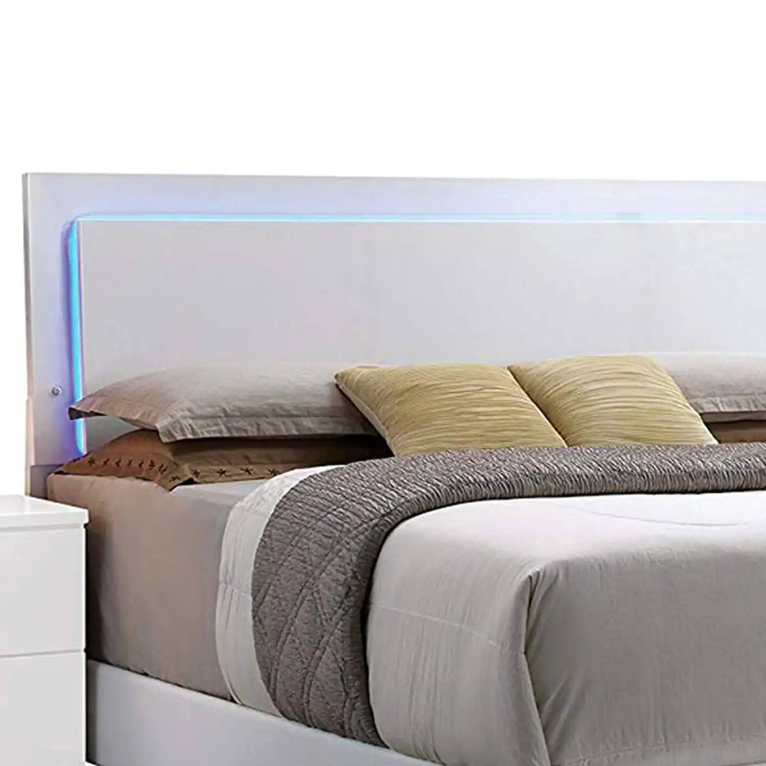 Alt View 1. Manhattan Lane - Contemporary Style Queen Size Wooden Panel Bed with Headboard, White - White.