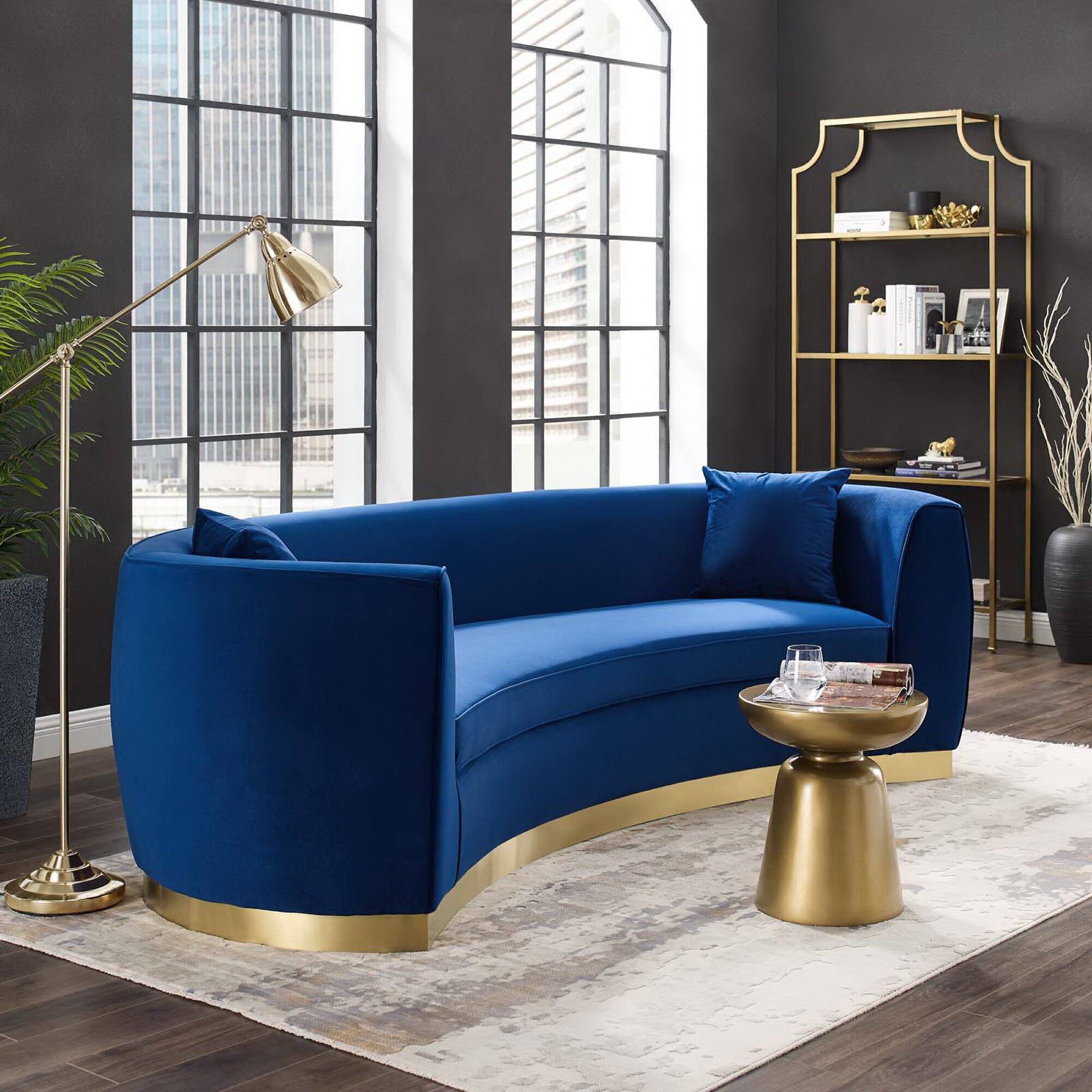 Alt View 2. Modway - Resolute Curved Performance Velvet Sofa by Modway - Blue.