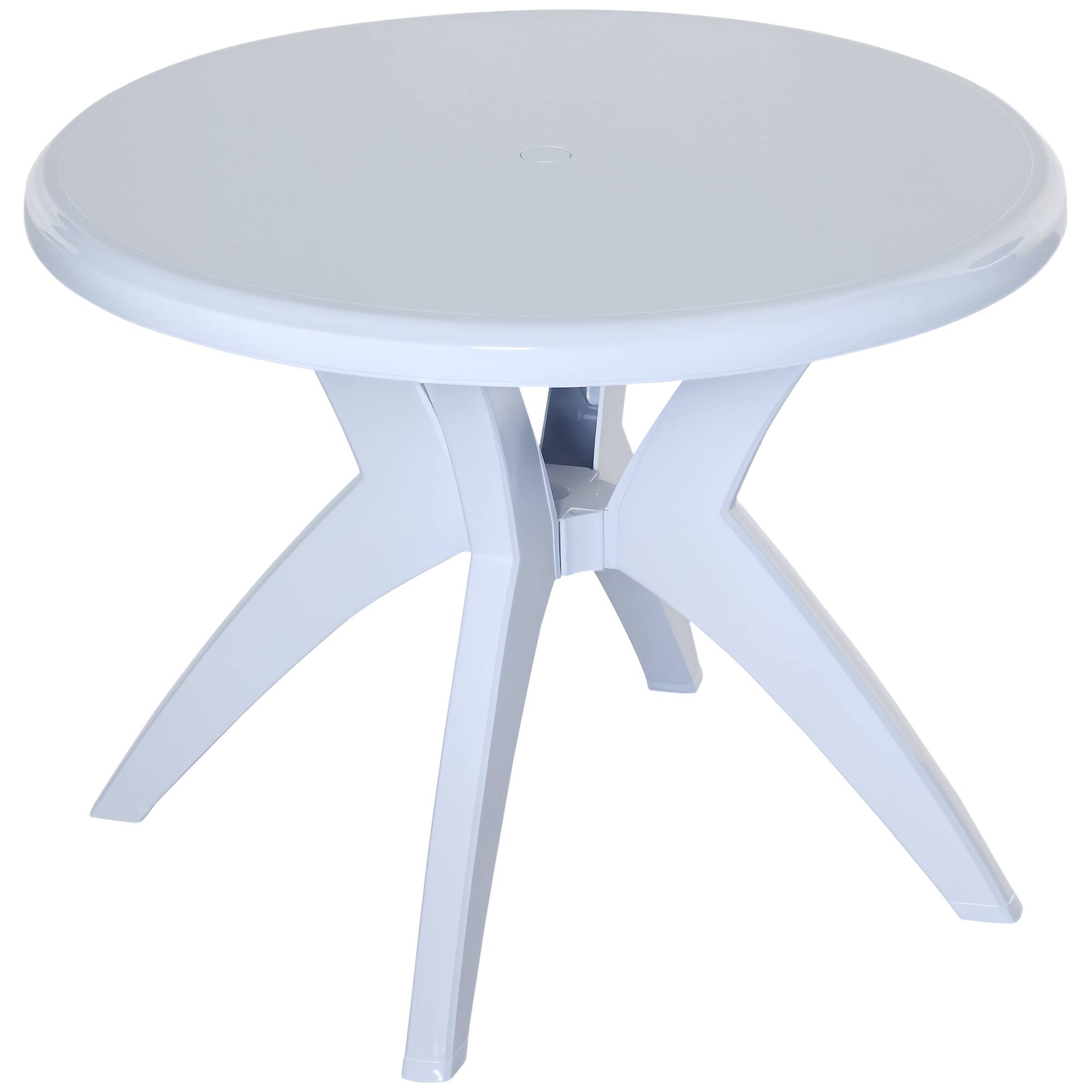 Front. Outsunny - 36.25" Dia Round Plastic Patio Table with Umbrella Hole, Outdoor Bistro Dining Table, for Bar, Garden, Backyard - White.