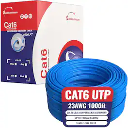 Cables Direct Online - CAT6 Cable 1000ft Pull Box Solid Ethernet LAN UTP Cable 23AWG 550Mhz Network CCA Copper Clad Aluminum Wire Bulk Blue