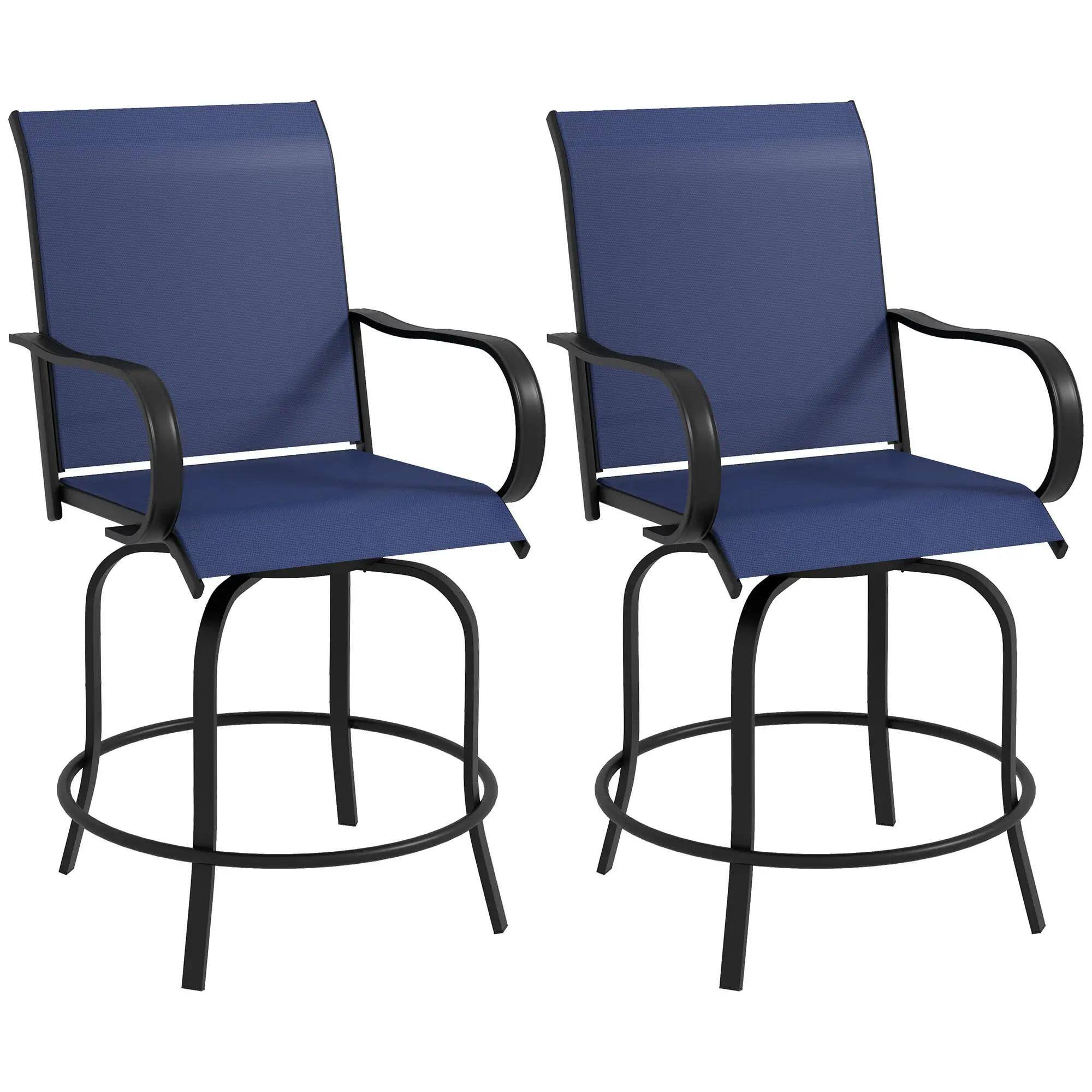 Resenkos - Outdoor Bar Stools Set, 360° Swivel Bar Height Chairs, Steel, Mesh Fabric - Blue