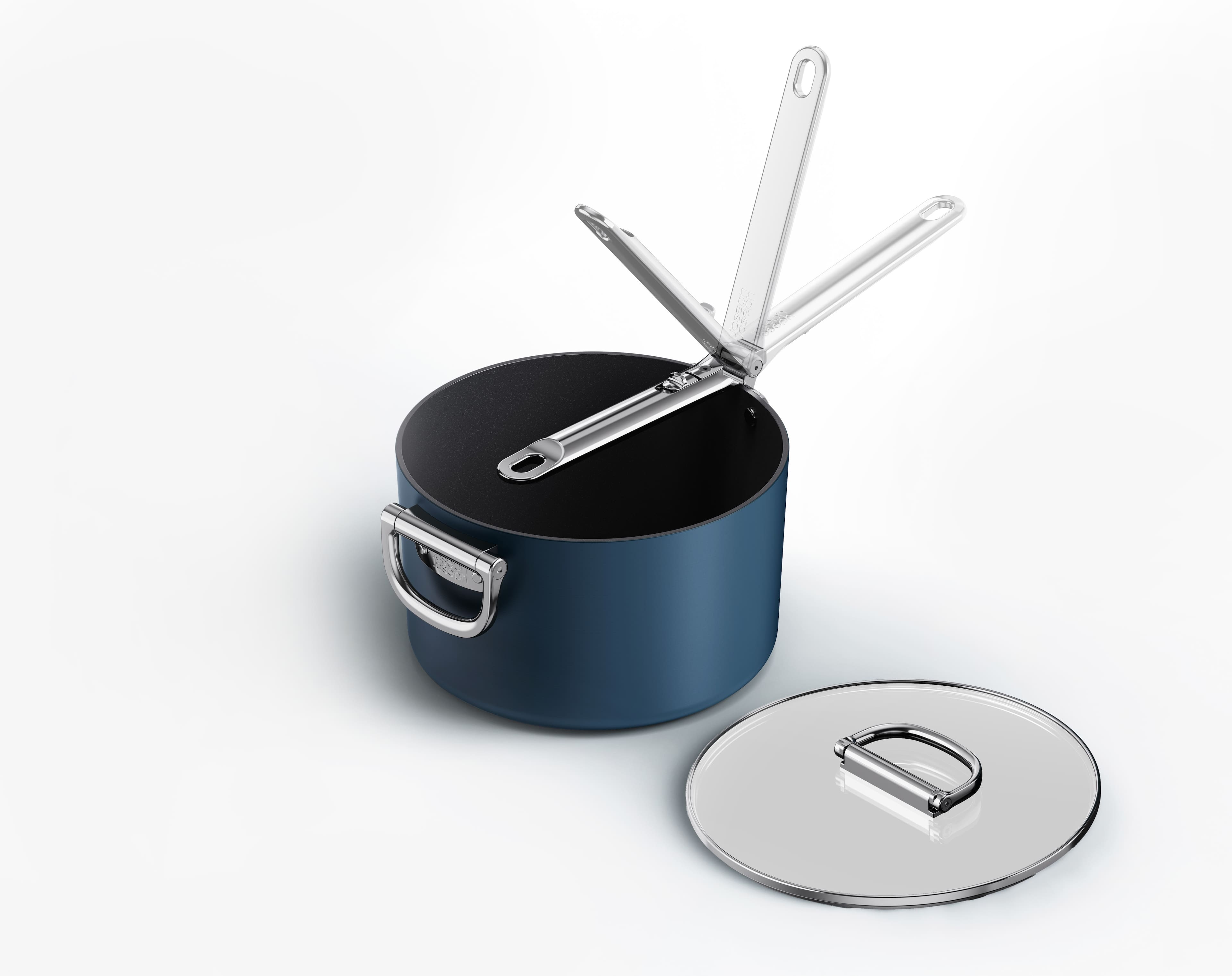 Joseph Joseph - Space Ceramic Non-stick 5.4 Qt. Saucepan with Folding Handle and Lid - Blue