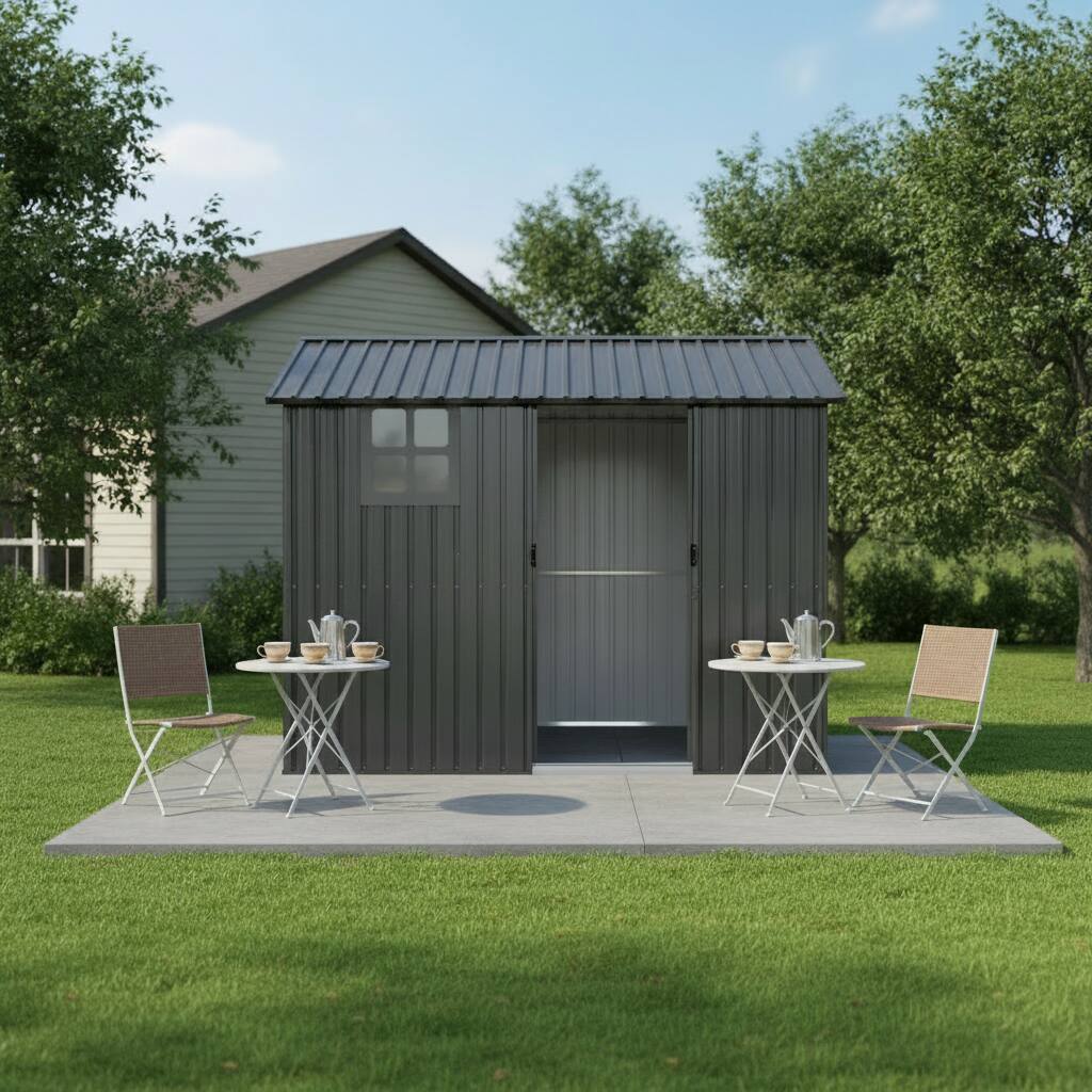 Alt View 1. Loheer - Loheer 8x6 Metal Shed Galvanized Steel Outdoor Storage Heavy Duty Tool Shed with Sliding Door Gray.