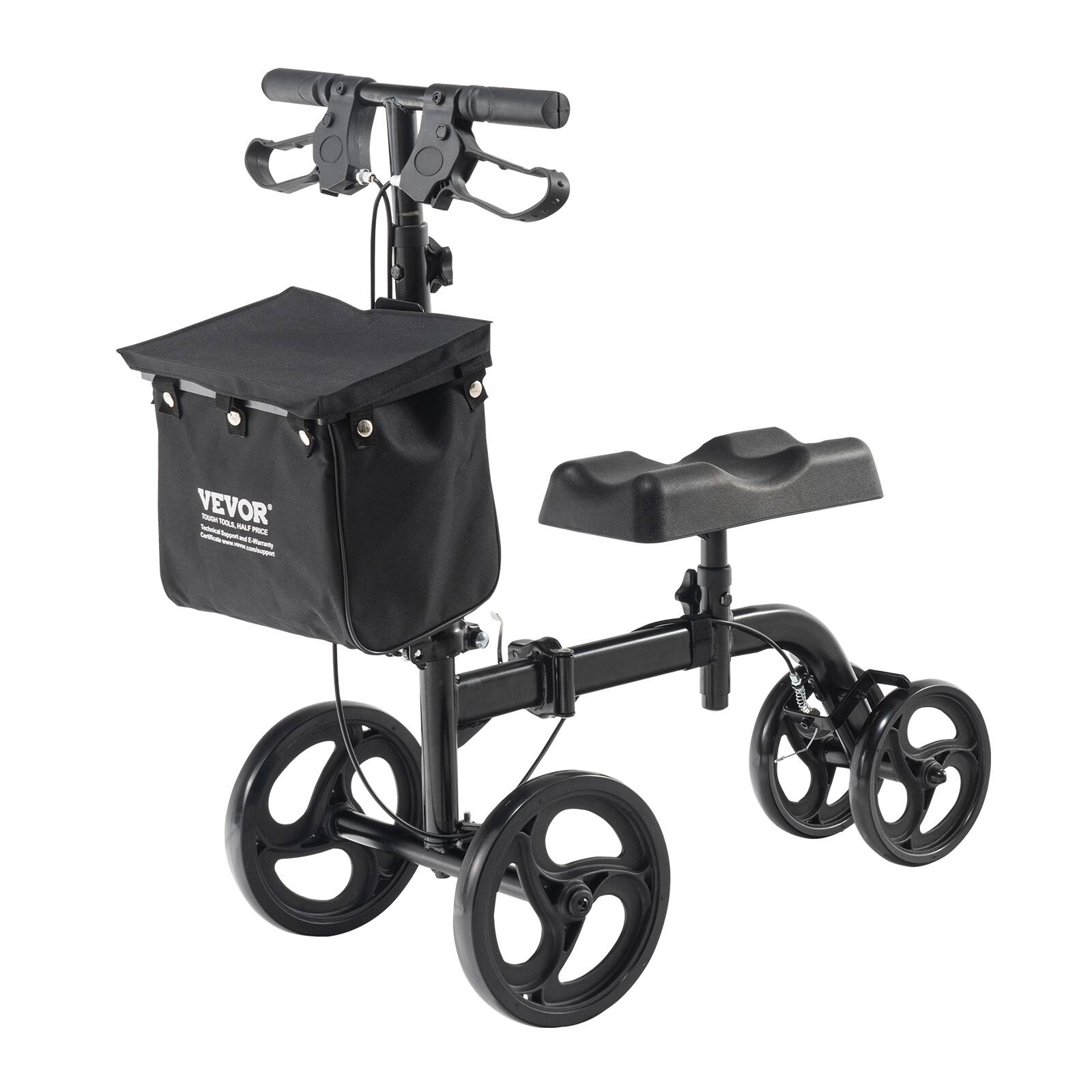 Alt View 5. VEVOR - Folding Knee Scooter, Carbon Steel Steerable Knee Walker with Height-Adjustable Handlebar & Knee Pad, All-Terrain Wheels - Black.