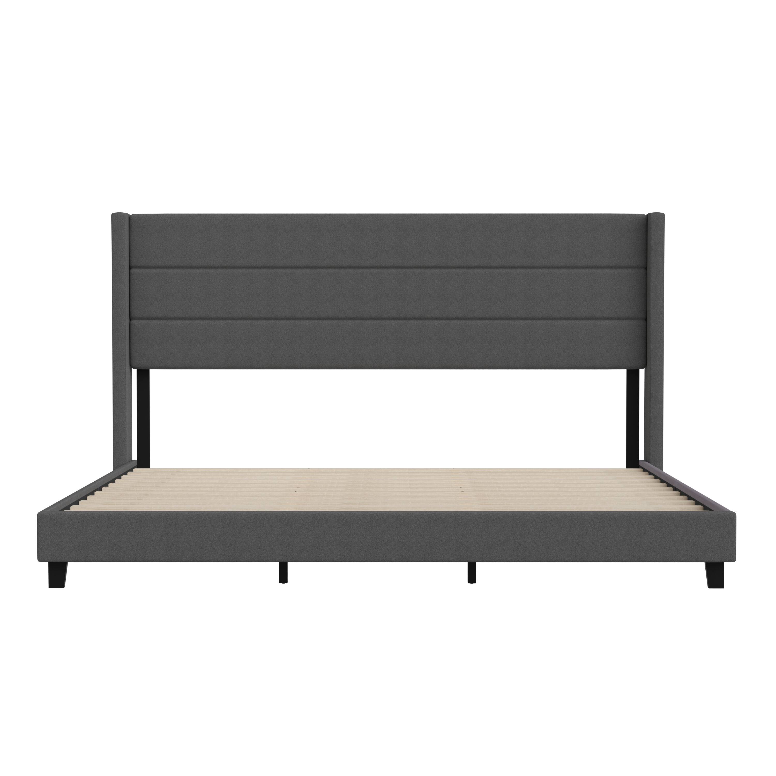Alt View 9. Emma + Oliver - Upholstered Platform Bed with Wingback Headboard - Charcoal.