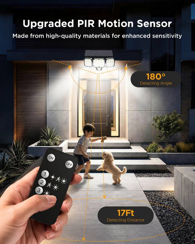 Upgraded PIR Motion Sensor  
Made from high-quality materials for enhanced sensitivity  

180° Detecting Angle  

ON 1 2 3  
OFF  

17Ft Detecting Distance