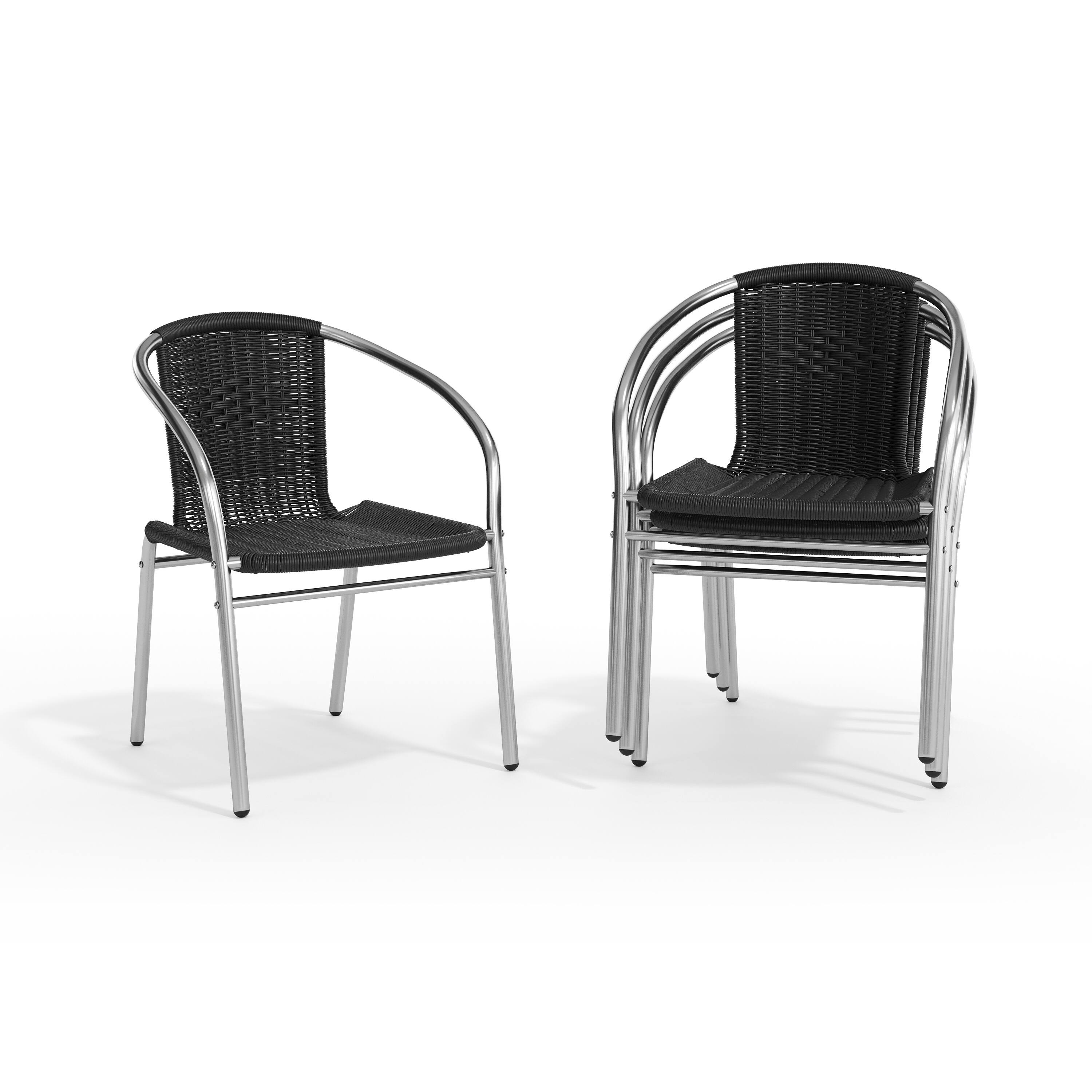 Alt View 10. Emma + Oliver - 4 Pack Aluminum and Rattan Commercial Indoor-Outdoor Restaurant Stack Chair - Aluminum and Black.