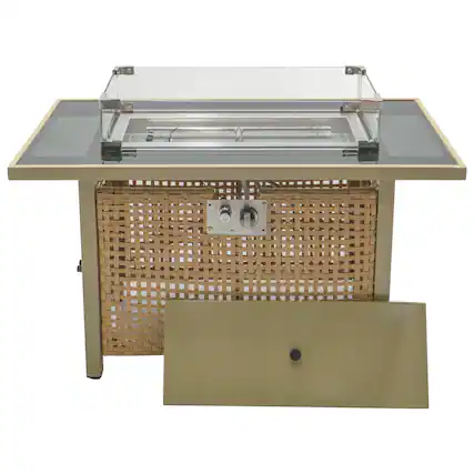 Front. Glintex - 43" Propane Fire Pit Table, 60,000 BTU Rectangular Wicker with Glass Wind Guard for Patio, Deck, Backyard - orange & yellow.