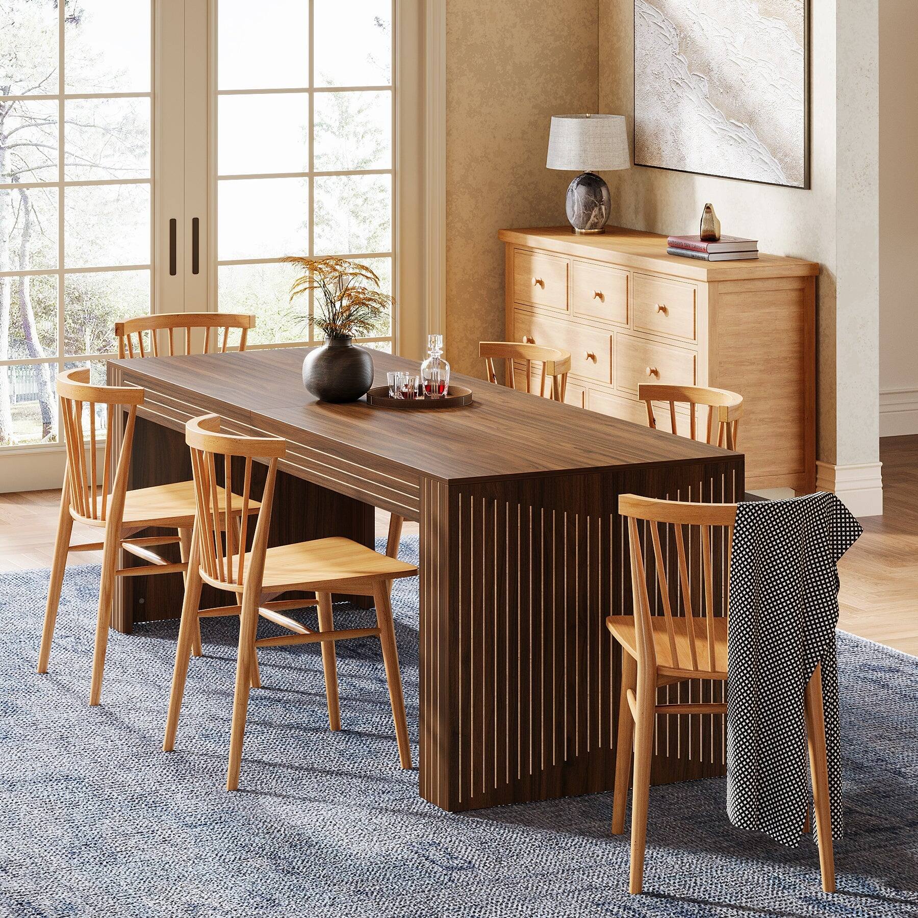 Alt View 1. Tribesigns - Farmhouse Dining Table with Engineered Wood Construction and Rectangular Top for Dining Room and Kitchen - Dark Brown.