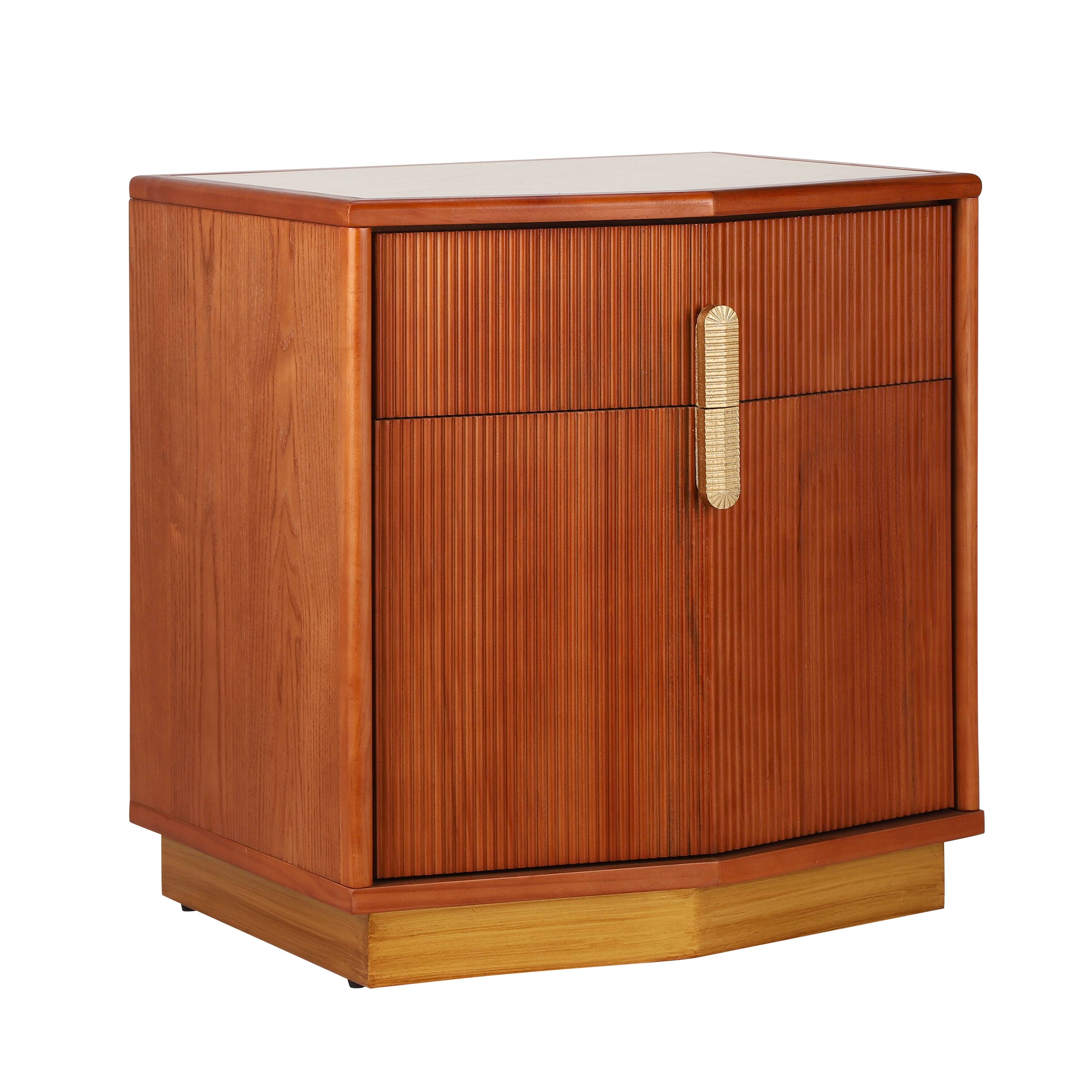 Angle. Whisen - 2-Drawer Nightstand with Fluted Vertical Stripes,Heavy-Duty Bedside Table for Bedroom - Dark Brown.
