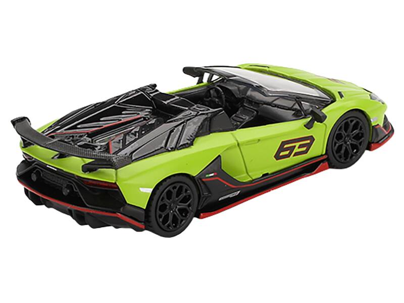 Left. Mini GT - Lamborghini Aventador SVJ 63 Roadster Verde Shock Green Limited Edition 1/64 Diecast Model Car by Mini GT - Green.