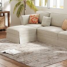 Front. Homcom - Washable Area Rug 5x7, Non-Slip Traditional Floor Carpet for Living Room, Bedroom - Light Mixed Brown.