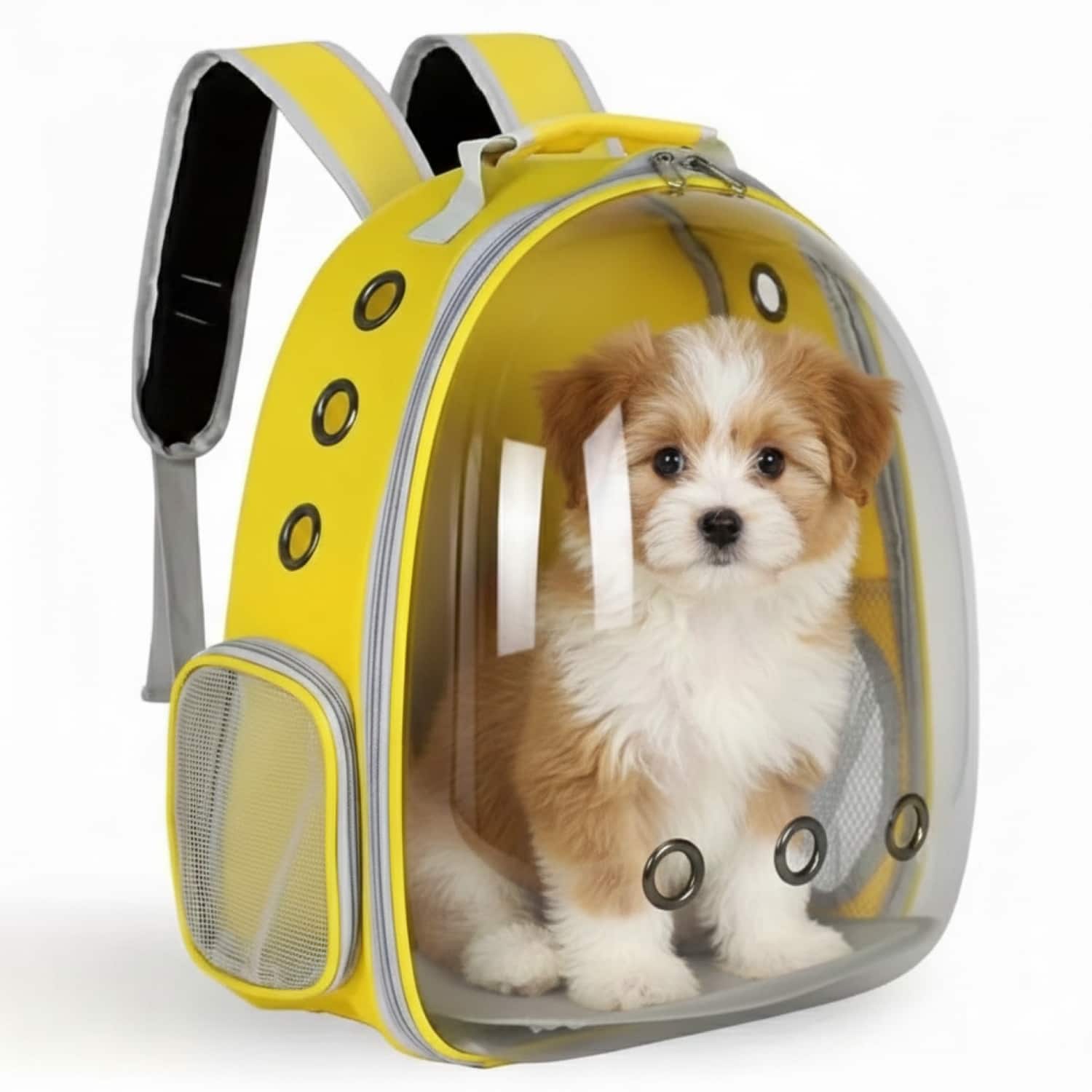 ProMounts - Breathable Transparent Pet Carrier for Cats & Small Dogs, Space Capsule Travel Bag Backpack - Yellow