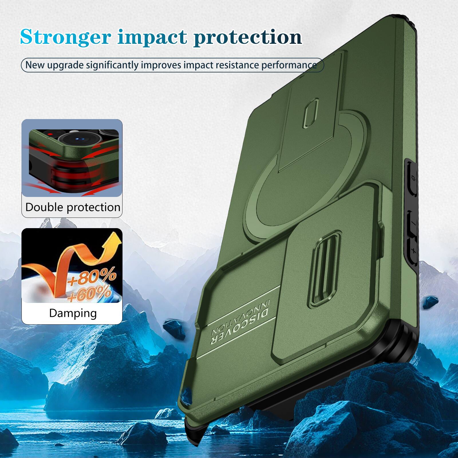 Stronger impact protection  
New upgrade significantly improves impact resistance performance  
Double protection  
+80% +60% Damping
