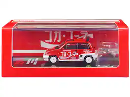 Honda City Turbo II (Right Hand Drive) Red & White "Coca-Cola" w/Honda Motocompo Scooter 1/64 Model Car by Inno Models