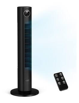 GlowWise - 37" Bladeless Tower Fan with Remote, 90° Oscillation, 4 Modes & 3 Speeds, 12H Timer for Bedroom