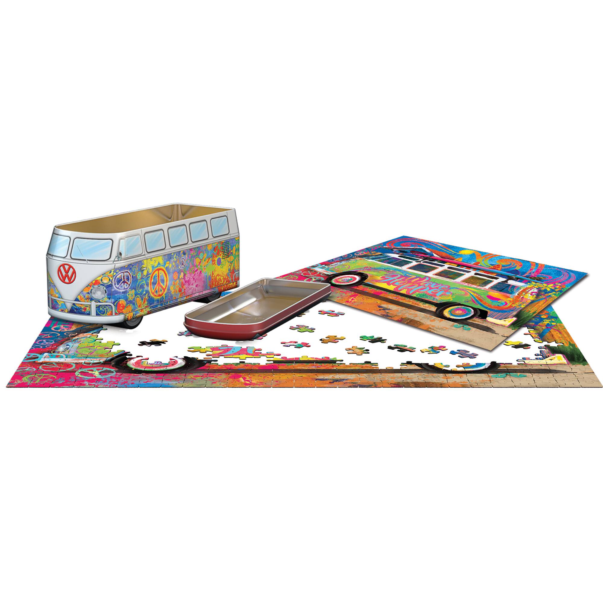 Left. Eurographics - VW Wave Hopper Bus Shaped Tin W/ Puzzle, 550 Pieces.