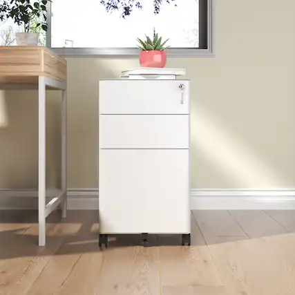 Front. Anysun - Anysun Mobile Smart 3-Drawer Organization Anti-Tip Clean Design Lockable File Cabinet, Assembly Required - White.