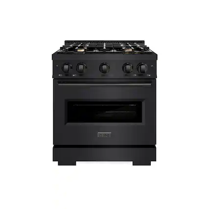 Front. ZLINE - 30" Classic Gas Range w/ Convection Oven in Black Stainless & 4 Brass Burners (CGRB-BR-30) - Black Stainless Steel.