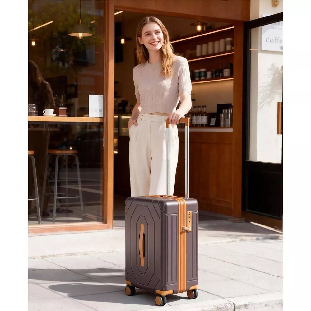 Alt View 2. HONGGE - 2 Piece Hardshell Luggage Set with 20 Inch Carry On Suitcase and 15.6 Inch Travel Backpack - Brown.