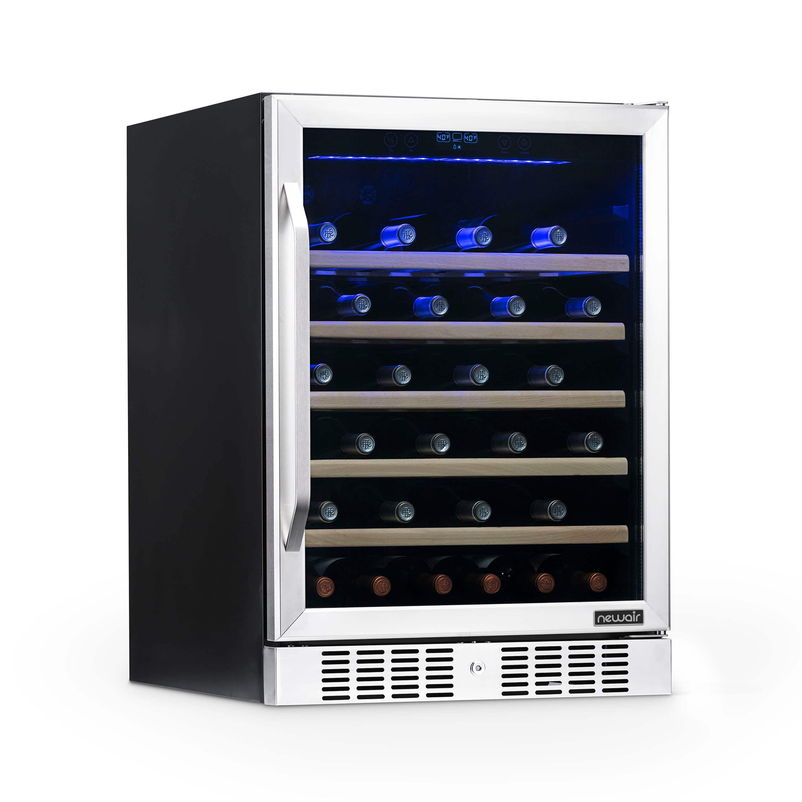 NewAir - 24" Built-In 52 Bottle Compressor Wine Fridge with Adjustable Shelves and Precision Digital Thermostat - Stainless Steel
