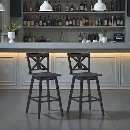 Front. Hivvago - 29 Inch Swivel Bar Stools with 360-Degree Rotation for Home and Restaurant - Set of 2 - Black.