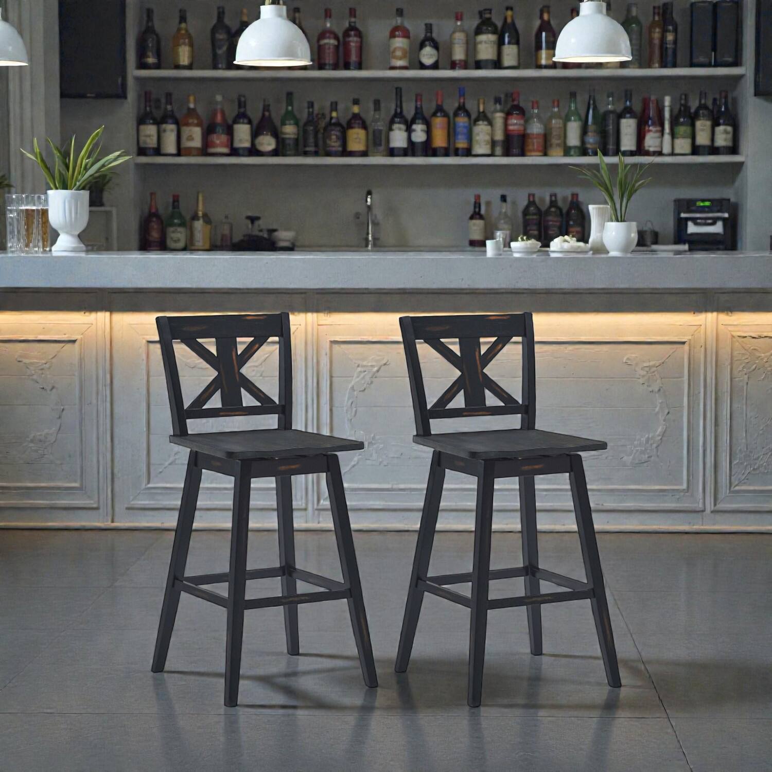 Front. Hivvago - 29 Inch Swivel Bar Stools with 360-Degree Rotation for Home and Restaurant - Set of 2 - Black.