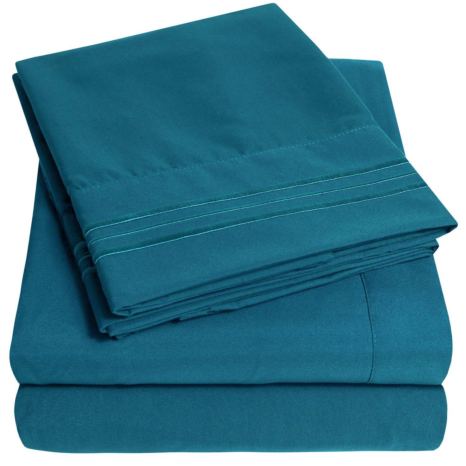Angle. Sweet Home Collection - 18"-24" Extra Deep Pocket, 4-Piece Bed Sheets Set, King - Teal.