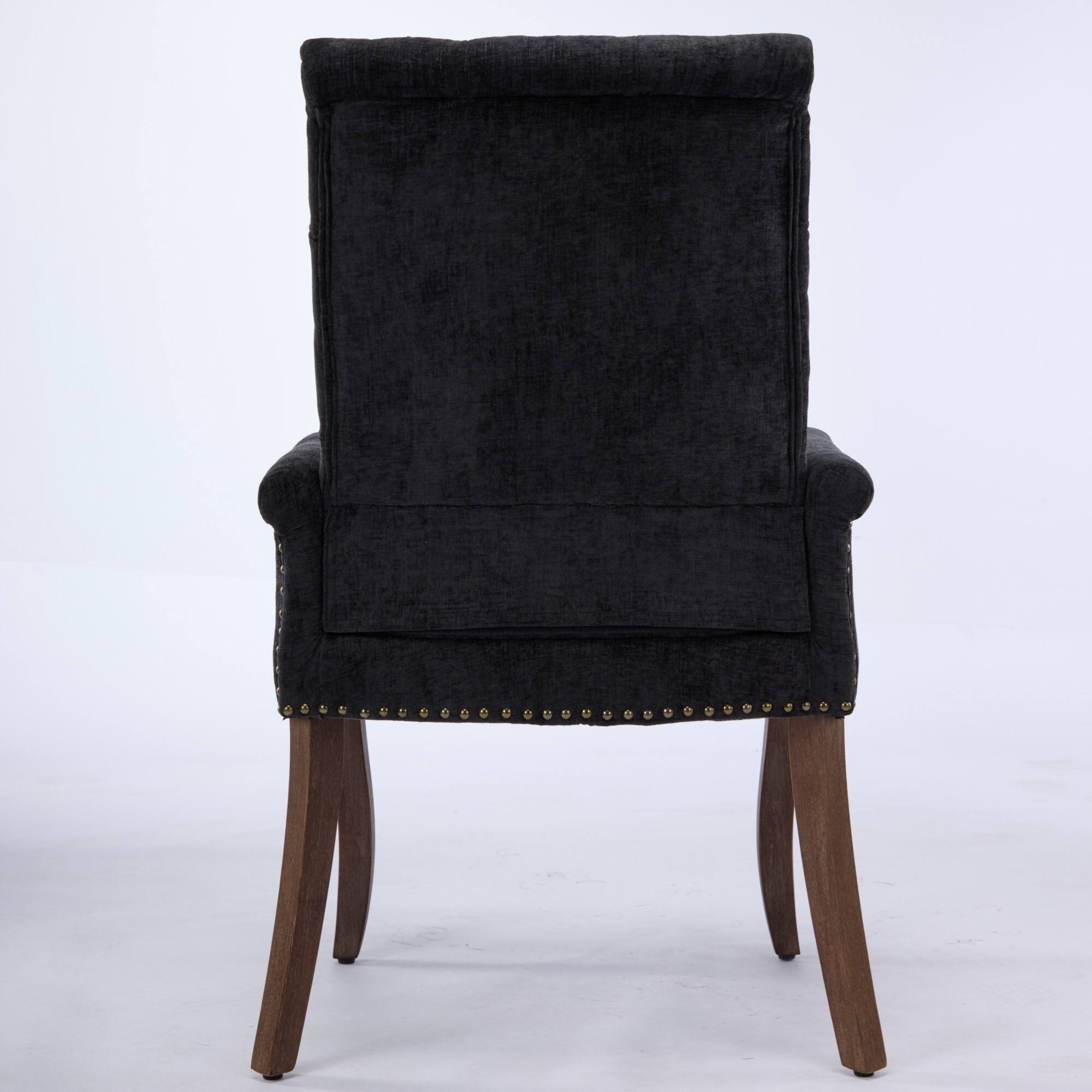 Alt View 4. GOODSILO - Upholstered Tufted Accent Dining Chair with Curved Wood Legs and Chenille Fabric in Neutral Beige - Black.