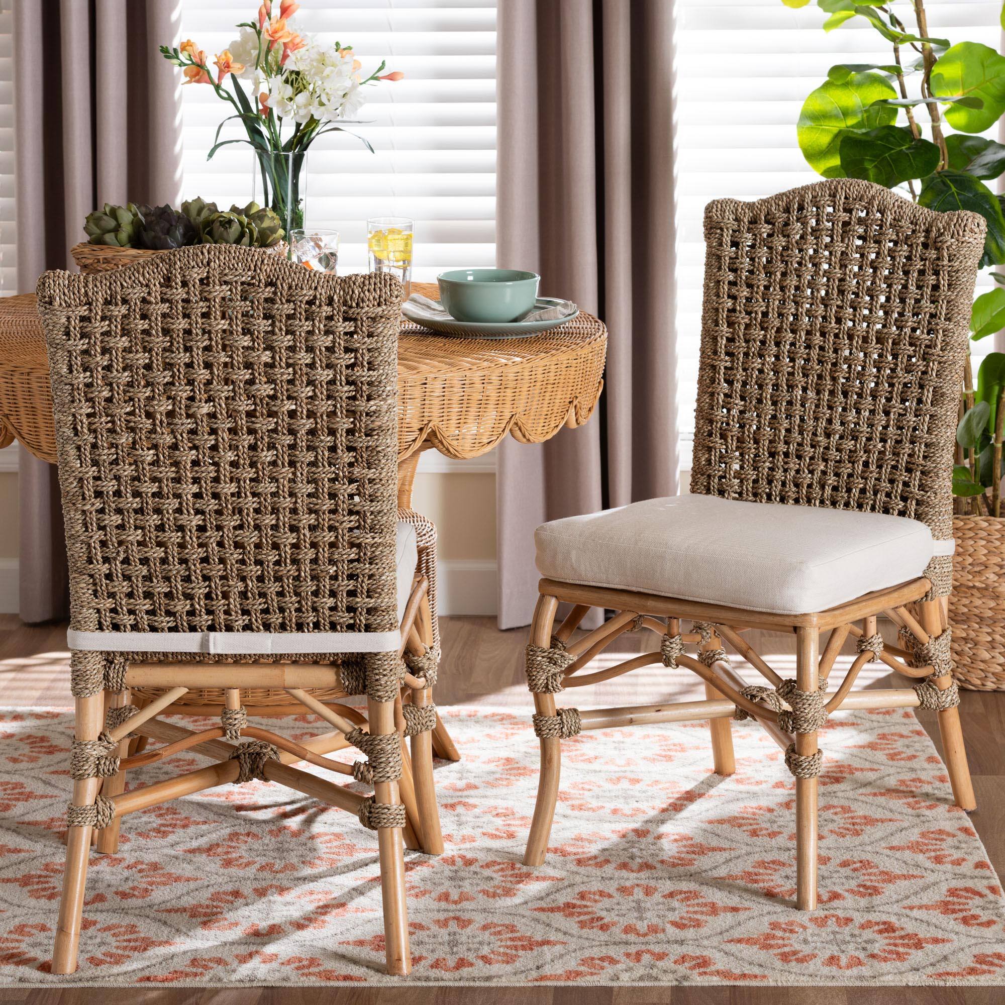 Alt View 3. bali & pari - Nitya Natural Rattan and Seagrass Camelback 2-Piece Dining Chair Set - Natural Rattan/Natural Brown.