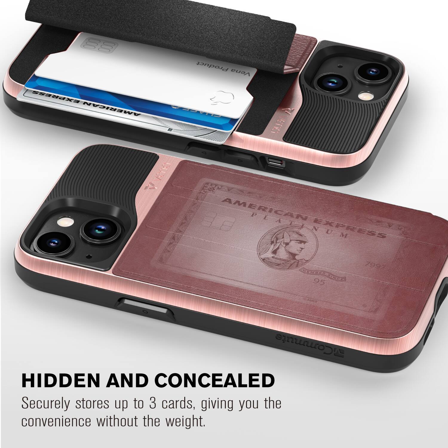 HIDDEN AND CONCEALED
Securely stores up to 3 cards, giving you the convenience without the weight.

00 000 Product Vena EXPRESS AMERICAN -  21N ETE AMERICAN PLAT PLATINUM INUM EXPRESS M  2I 7997 95