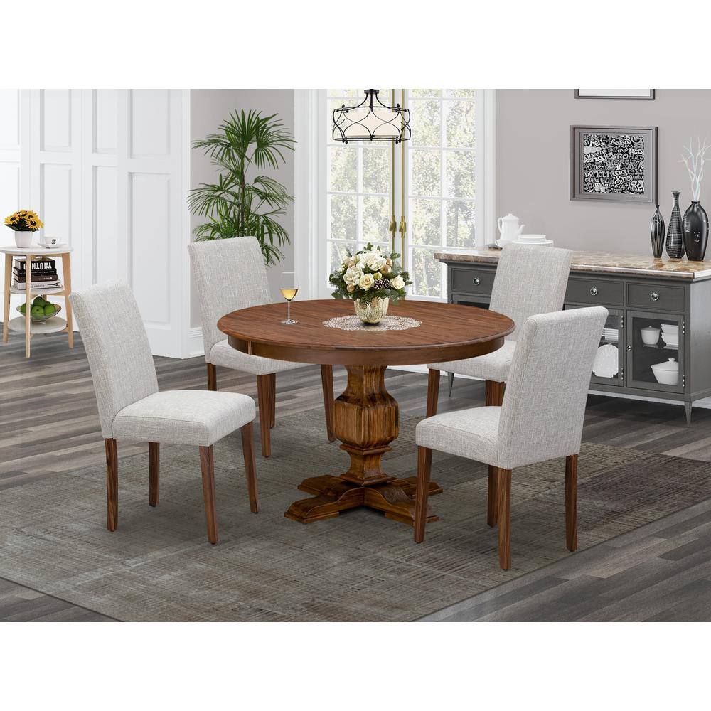 Angle. East West Furniture - East West Furniture 5-Pc Kitchen Dining Table Set - Modern Kitchen Pedestal Table and 4 Doeskin Color Parson Chairs - Multi-Color.