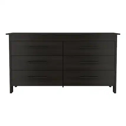 Front. TuHome - Hms 6 Drawer Double Dresser, Four Legs, Superior Top - Black.