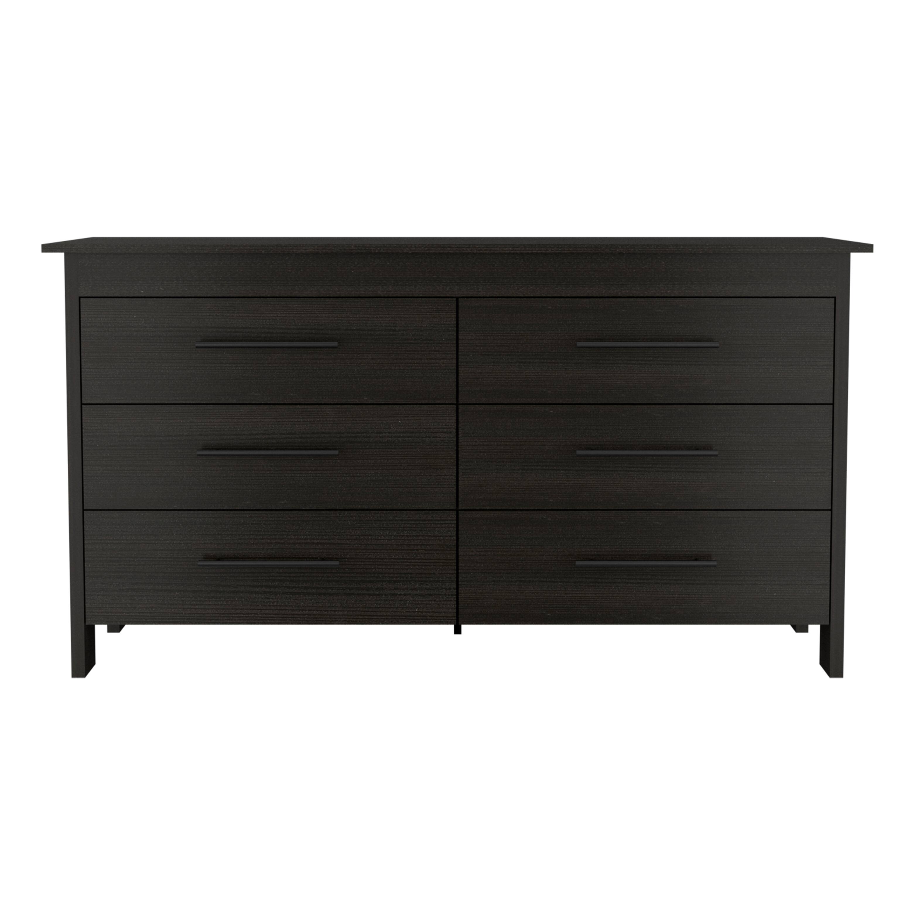 Front. TuHome - Hms 6 Drawer Double Dresser, Four Legs, Superior Top - Black.