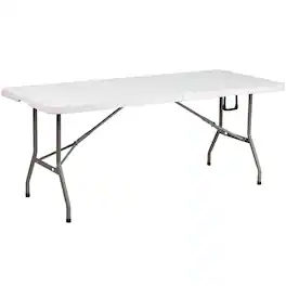 Alamont Home - Elon 6-Foot Bi-Fold Plastic Banquet and Event Folding Table with Handle - Granite White