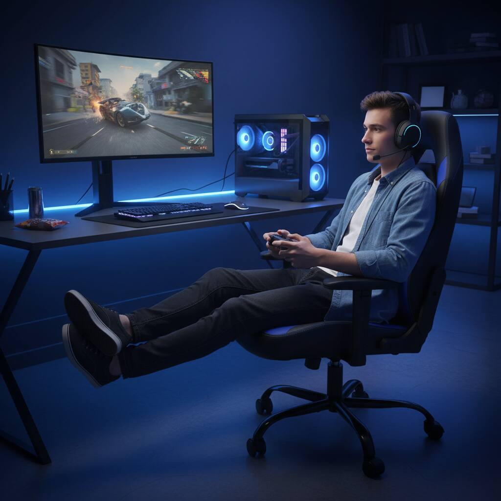Alt View 5. AOITUN - Computer Gaming Desk Chair - Ergonomic Office Executive Adjustable Swivel Task PU Leather Racing Chair, Blue - Blue.
