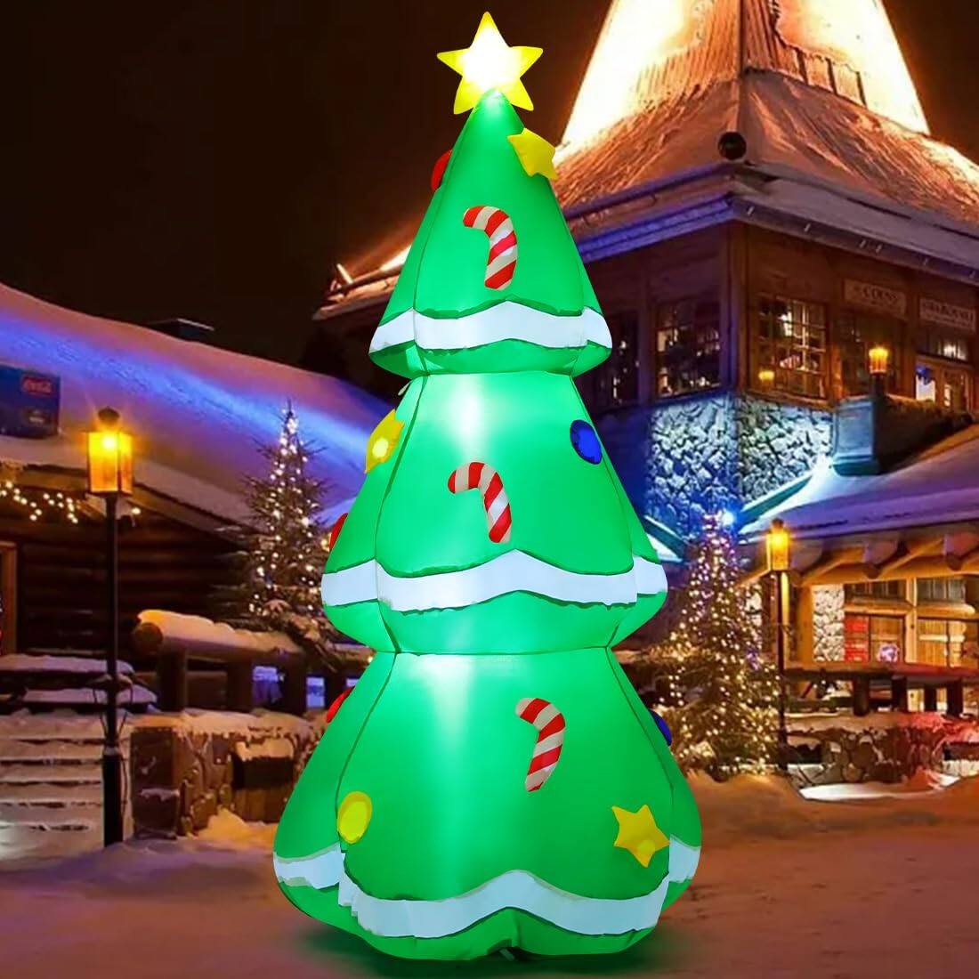 Angle. GOOSH Inflatables - GOOSH 5 FT Christmas Inflatables Tree Outdoor Decorations with Built-in LEDs - Green.