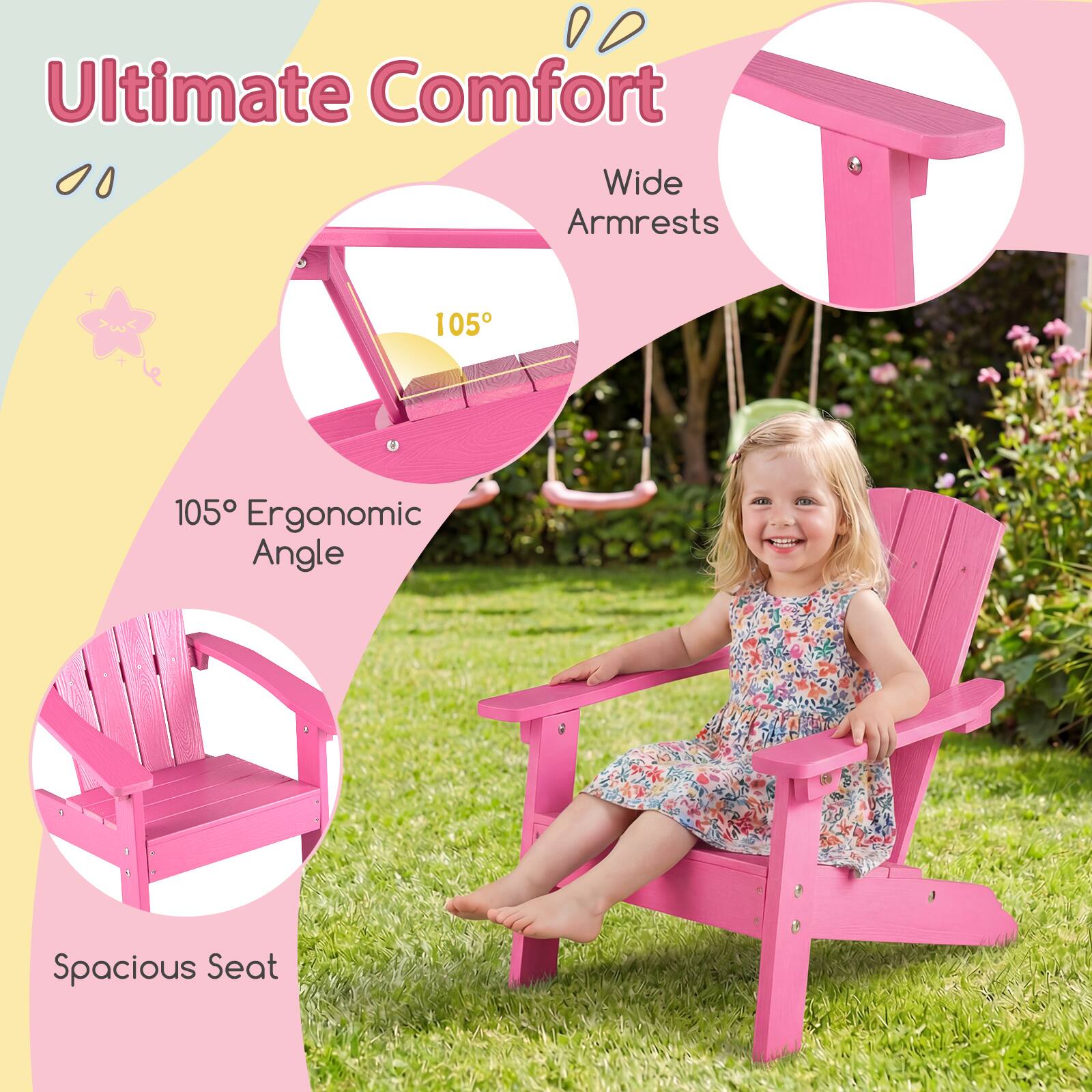 Ultimate Comfort  
Wide Armrests  
105° Ergonomic Angle  
Spacious Seat