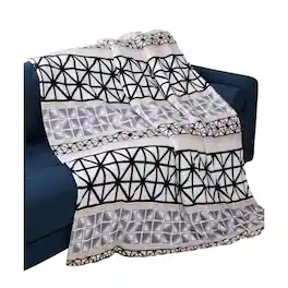 Noble House - Plazatex Brexton plush Decorative Machine Washable Throw 50" x 70" Black,Grey & White - Black, Grey & White