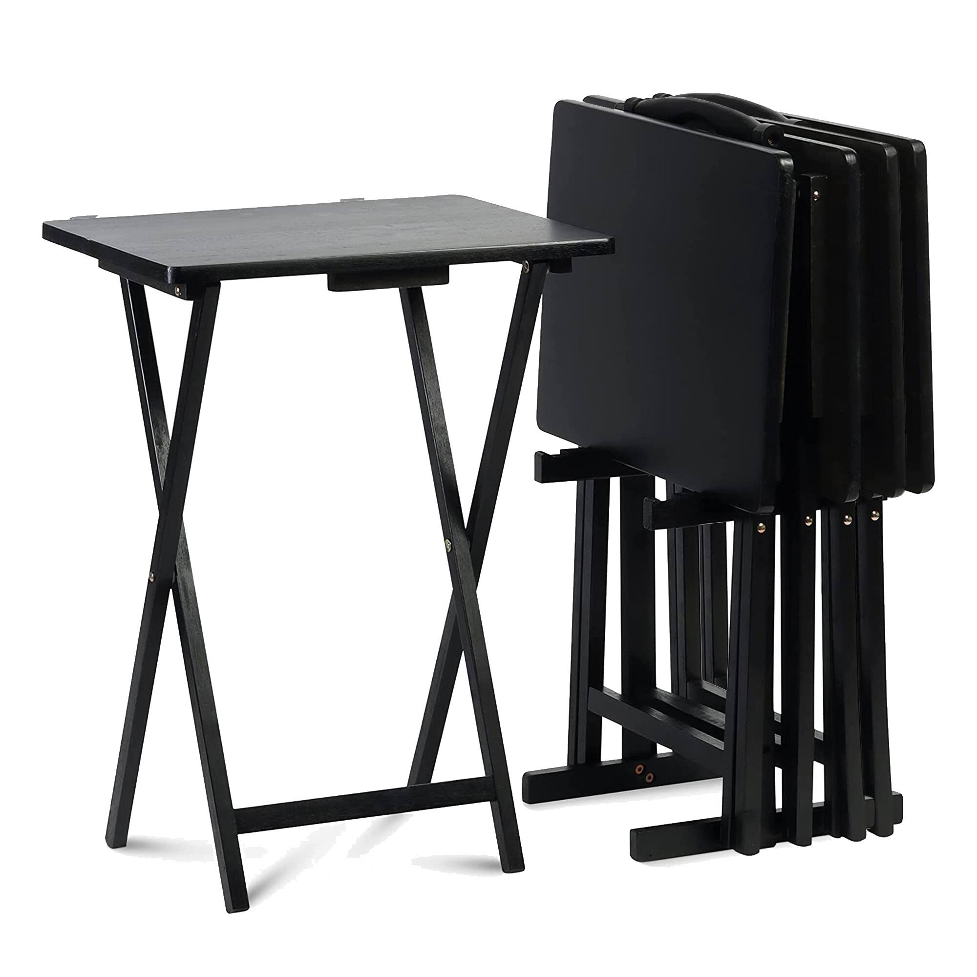 Alt View 7. PJ Wood - PJ Wood Folding Portable TV Snack Tray Table w/Compact Storage Rack, (Set of 7) - Black.