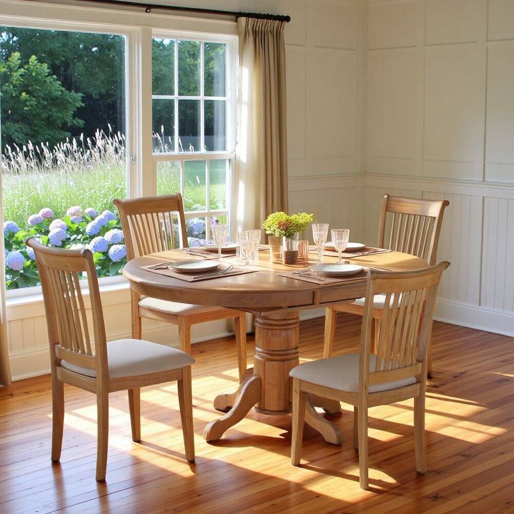 Alt View 5. FurniFact - Oak Solid Wood 5 Pc Breakfast Nook Table Set - Brown.