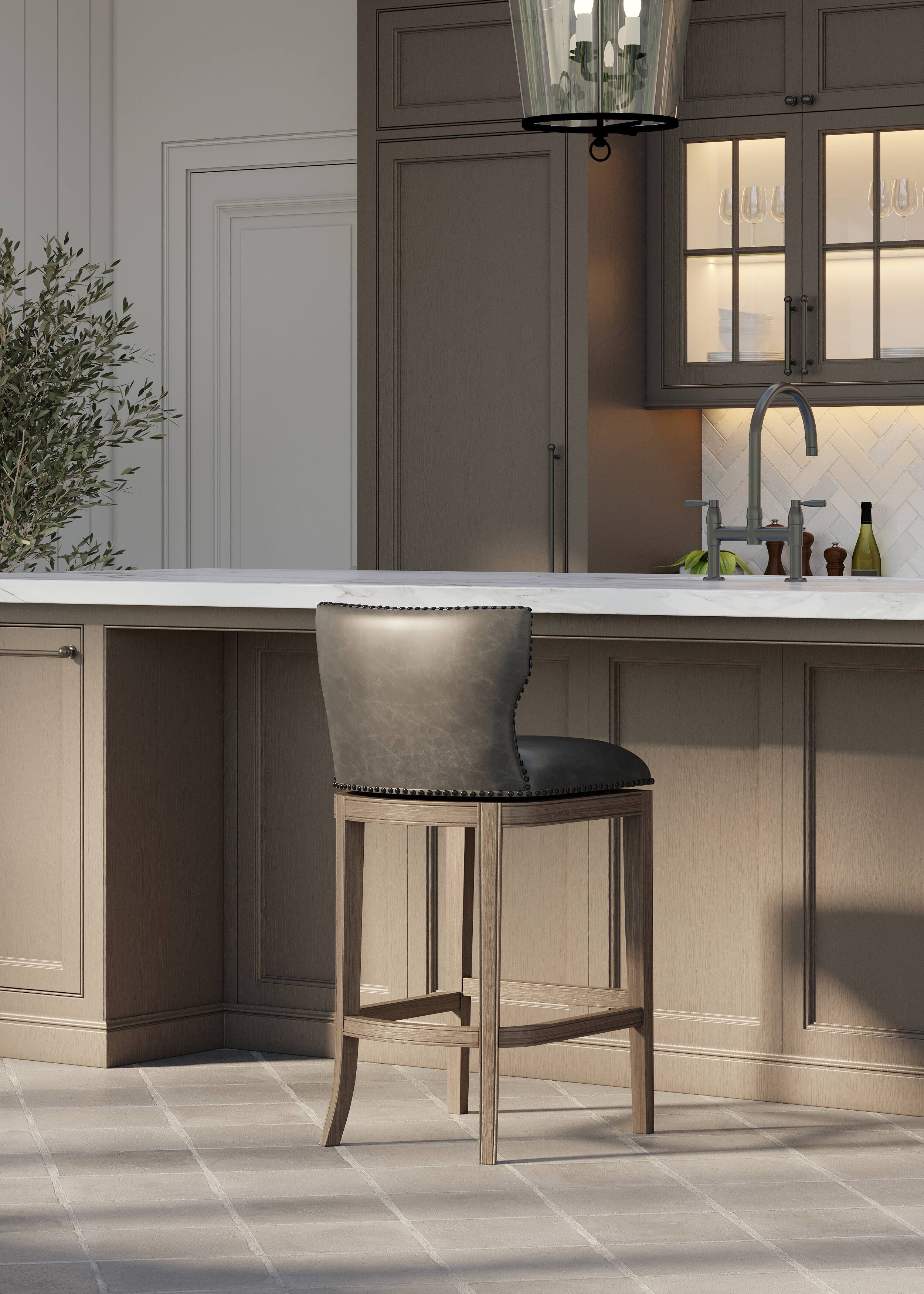 Alt View 6. Maven Lane - 31" Hugo Bar Stool in Reclaimed Oak Finish with Vegan Leather - Reclaimed Oak.