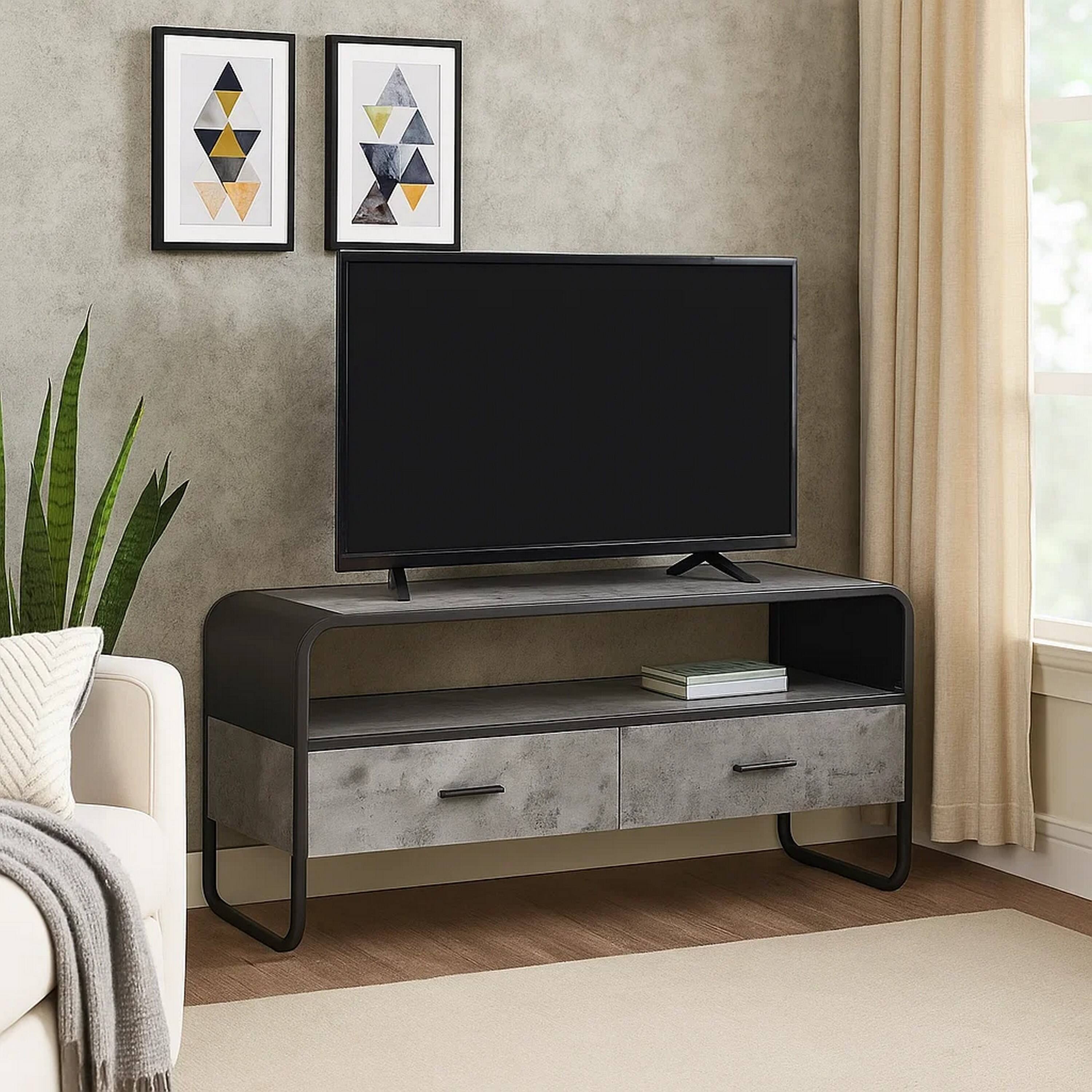 Alt View 6. Manhattan Lane - Ish 39 Inch Entertainment Center TV Stand, 2 Drawers, Wood - Gray and Black.
