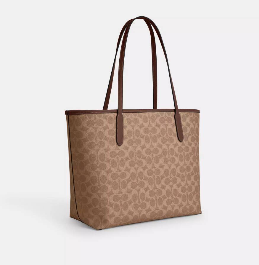 Angle. Coach - COACH Signature Tote Bag Hand Bag Shoulder Bag PVC/Leather Brown 17 inch - Brown.