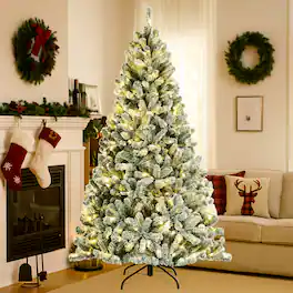 BreeBe - 6FT Snow Flocked Xmas Tree – Pre-Lit with Sturdy Metal Stand - Green